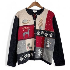 Vintage TALBOTS Wool Christmas Sweater Cardigan Long Sleeve Button Down L Petite